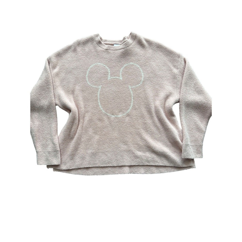 Disney Mickey Mouse Fuzzy Knit Sweater Blush Pink Eyelash Soft Women's 1X‎